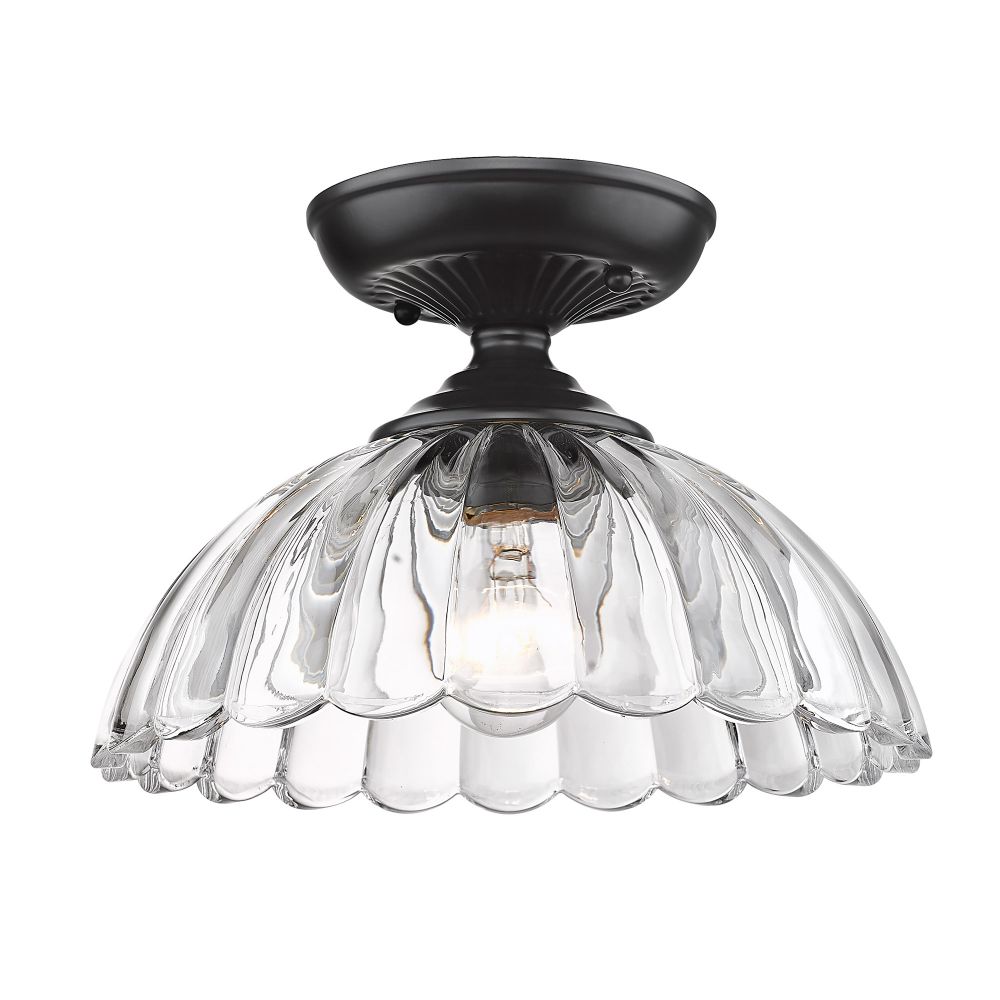 Golden Lighting 6952-SF BLK-CLR Audra Semi-Flush in Matte Black with Clear Glass Shade